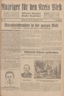 Anzeiger für den Kreis Pleß : Nikolaier Anzeiger : Plesser Stadtblatt. Jg.77, Nr. 143 (28 November 1928)