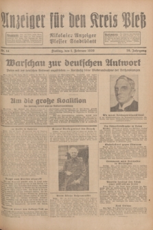 Anzeiger für den Kreis Pleß : Nikolaier Anzeiger : Plesser Stadtblatt. Jg.78, Nr. 14 (1 Februar 1929)