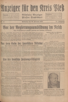 Anzeiger für den Kreis Pleß : Nikolaier Anzeiger : Plesser Stadtblatt. Jg.78, Nr. 22 (20 Februar 1929)