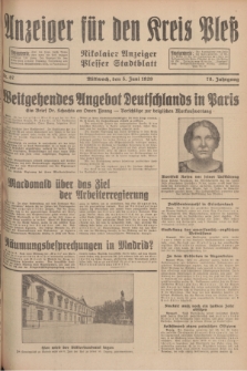 Anzeiger für den Kreis Pleß : Nikolaier Anzeiger : Plesser Stadtblatt. Jg.78, Nr. 67 (5 Juni 1929)