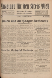 Anzeiger für den Kreis Pleß : Nikolaier Anzeiger : Plesser Stadtblatt. Jg.78, Nr. 92 (2 August 1929)
