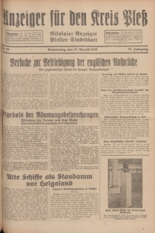 Anzeiger für den Kreis Pleß : Nikolaier Anzeiger : Plesser Stadtblatt. Jg.78, Nr. 98 (15 August 1929)