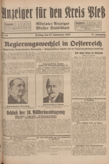 Anzeiger für den Kreis Pleß : Nikolaier Anzeiger : Plesser Stadtblatt. Jg.78, Nr. 116 (27 September 1929)