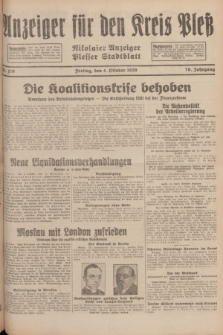 Anzeiger für den Kreis Pleß : Nikolaier Anzeiger : Plesser Stadtblatt. Jg.78, Nr. 119 (4 October 1929)