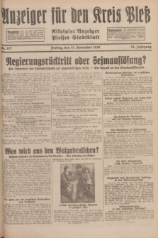 Anzeiger für den Kreis Pleß : Nikolaier Anzeiger : Plesser Stadtblatt. Jg.78, Nr. 137 (15 November 1929)
