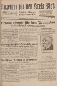 Anzeiger für den Kreis Pleß : Nikolaier Anzeiger : Plesser Stadtblatt. Jg.78, Nr. 141 (24 November 1929)