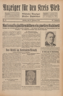 Anzeiger für den Kreis Pleß : Nikolaier Anzeiger : Plesser Stadtblatt. Jg.80, Nr. 19 (13 Februar 1931)