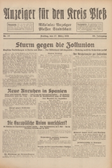 Anzeiger für den Kreis Pleß : Nikolaier Anzeiger : Plesser Stadtblatt. Jg.80, Nr. 37 (27 März 1931)