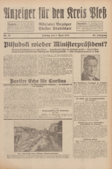 Anzeiger für den Kreis Pleß : Nikolaier Anzeiger : Plesser Stadtblatt. Jg.80, Nr. 40 (3 April 1931)