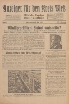 Anzeiger für den Kreis Pleß : Nikolaier Anzeiger : Plesser Stadtblatt. Jg.80, Nr. 53 (3 Mai 1931)