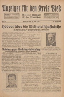 Anzeiger für den Kreis Pleß : Nikolaier Anzeiger : Plesser Stadtblatt. Jg.80, Nr. 72 (17 Juni 1931)