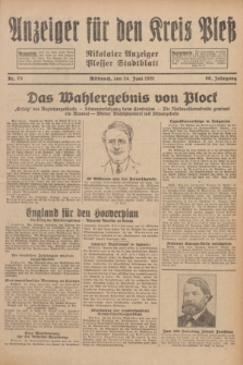 Anzeiger für den Kreis Pleß : Nikolaier Anzeiger : Plesser Stadtblatt. Jg.80, Nr. 75 (24 Juni 1931)
