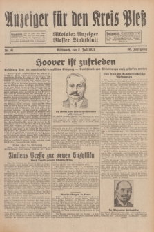 Anzeiger für den Kreis Pleß : Nikolaier Anzeiger : Plesser Stadtblatt. Jg.80, Nr. 81 (8 Juli 1931)