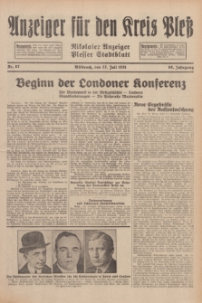 Anzeiger für den Kreis Pleß : Nikolaier Anzeiger : Plesser Stadtblatt. Jg.80, Nr. 87 (22 Juli 1931)