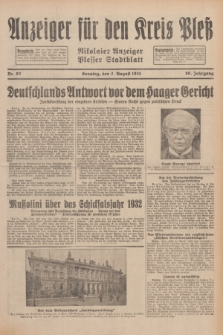 Anzeiger für den Kreis Pleß : Nikolaier Anzeiger : Plesser Stadtblatt. Jg.80, Nr. 92 (2 August 1931)