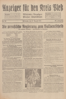 Anzeiger für den Kreis Pleß : Nikolaier Anzeiger : Plesser Stadtblatt. Jg.80, Nr. 96 (12 August 1931)