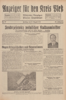 Anzeiger für den Kreis Pleß : Nikolaier Anzeiger : Plesser Stadtblatt. Jg.80, Nr. 97 (14 August 1931)