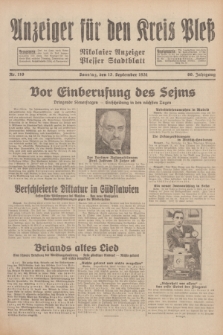 Anzeiger für den Kreis Pleß : Nikolaier Anzeiger : Plesser Stadtblatt. Jg.80, Nr. 110 (13 September 1931)