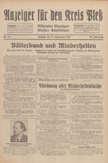 Anzeiger für den Kreis Pleß : Nikolaier Anzeiger : Plesser Stadtblatt. Jg.80, Nr. 112 (18 September 1931)