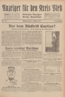 Anzeiger für den Kreis Pleß : Nikolaier Anzeiger : Plesser Stadtblatt. Jg.80, Nr. 120 (7 Oktober 1931)