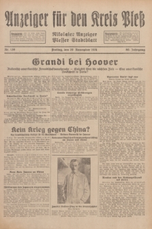 Anzeiger für den Kreis Pleß : Nikolaier Anzeiger : Plesser Stadtblatt. Jg.80, Nr. 139 (20 November 1931)