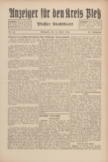 Anzeiger für den Kreis Pleß : Plesser Stadtblatt. Jg.82, Nr. 29 (12 April 1933)