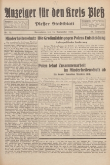 Anzeiger für den Kreis Pleß : Plesser Stadtblatt. Jg.83, Nr. 72 (15 September 1934)