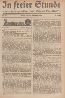 In Freier Stunde : Unterhaltungsbeilage zum „Posener Tageblatt”. Jg.3, Nr. 217 (21 September 1929)