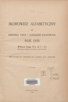 Dziennik Taryf i Zarządzeń Kolejowych : organ urzędowy Ministerstwa Komunikacji. R.1, Skorowidz alfabetyczny (1928)