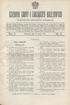 Dziennik Taryf i Zarządzeń Kolejowych : wydawnictwo Ministerstwa Komunikacji. R.2, nr 11 (20 lutego 1929)