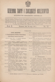 Dziennik Taryf i Zarządzeń Kolejowych : wydawnictwo Ministerstwa Komunikacji. R.2, nr 13 (28 lutego 1929)