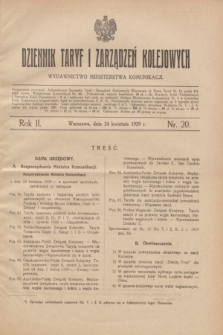 Dziennik Taryf i Zarządzeń Kolejowych : wydawnictwo Ministerstwa Komunikacji. R.2, nr 20 (24 kwietnia 1929)