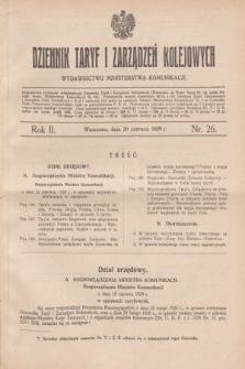 Dziennik Taryf i Zarządzeń Kolejowych : wydawnictwo Ministerstwa Komunikacji. R.2, nr 26 (20 czerwca 1929)