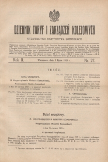 Dziennik Taryf i Zarządzeń Kolejowych : wydawnictwo Ministerstwa Komunikacji. R.2, nr 27 (1 lipca 1929)