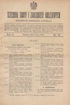 Dziennik Taryf i Zarządzeń Kolejowych : wydawnictwo Ministerstwa Komunikacji. R.2, nr 30 (30 lipca 1929)