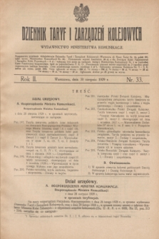 Dziennik Taryf i Zarządzeń Kolejowych : wydawnictwo Ministerstwa Komunikacji. R.2, nr 33 (30 sierpnia 1929)