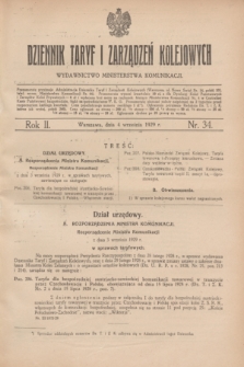 Dziennik Taryf i Zarządzeń Kolejowych : wydawnictwo Ministerstwa Komunikacji. R.2, nr 34 (4 września 1929)