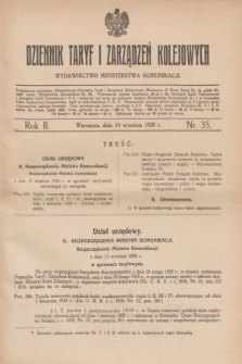 Dziennik Taryf i Zarządzeń Kolejowych : wydawnictwo Ministerstwa Komunikacji. R.2, nr 35 (14 września 1929)