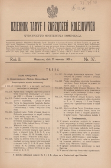 Dziennik Taryf i Zarządzeń Kolejowych : wydawnictwo Ministerstwa Komunikacji. R.2, nr 37 (30 września 1929)