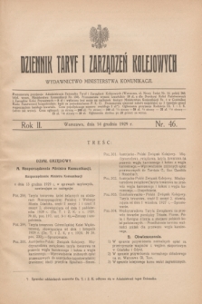 Dziennik Taryf i Zarządzeń Kolejowych : wydawnictwo Ministerstwa Komunikacji. R.2, nr 46 (14 grudnia 1929)