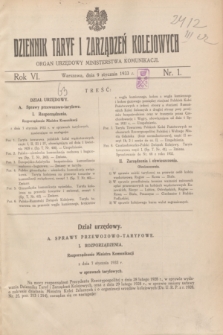 Dziennik Taryf i Zarządzeń Kolejowych : organ urzędowy Ministerstwa Komunikacji. R.6, nr 1 (9 stycznia 1933)