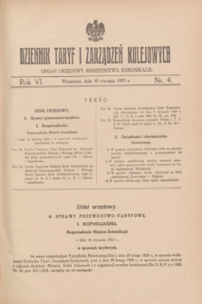 Dziennik Taryf i Zarządzeń Kolejowych : organ urzędowy Ministerstwa Komunikacji. R.6, nr 4 (19 stycznia 1933)
