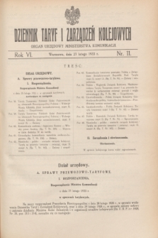Dziennik Taryf i Zarządzeń Kolejowych : organ urzędowy Ministerstwa Komunikacji. R.6, nr 11 (27 lutego 1933)