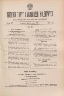 Dziennik Taryf i Zarządzeń Kolejowych : organ urzędowy Ministerstwa Komunikacji. R.6, nr 14 (9 marca 1933)
