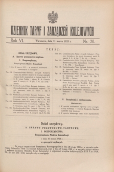 Dziennik Taryf i Zarządzeń Kolejowych : organ urzędowy Ministerstwa Komunikacji. R.6, nr 20 (31 marca 1933)