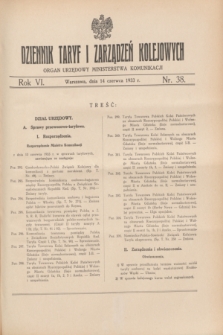 Dziennik Taryf i Zarządzeń Kolejowych : organ urzędowy Ministerstwa Komunikacji. R.6, nr 38 (14 czerwca 1933)