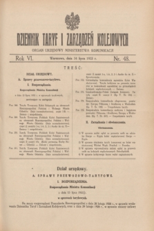 Dziennik Taryf i Zarządzeń Kolejowych : organ urzędowy Ministerstwa Komunikacji. R.6, nr 48 (14 lipca 1933)