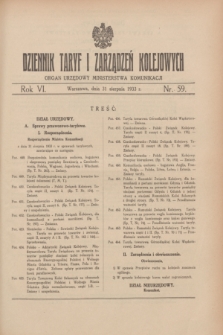 Dziennik Taryf i Zarządzeń Kolejowych : organ urzędowy Ministerstwa Komunikacji. R.6, nr 59 (31 sierpnia 1933)