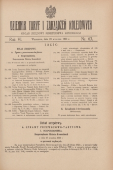Dziennik Taryf i Zarządzeń Kolejowych : organ urzędowy Ministerstwa Komunikacji. R.6, nr 63 (29 września 1933)