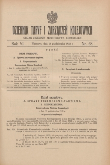 Dziennik Taryf i Zarządzeń Kolejowych : organ urzędowy Ministerstwa Komunikacji. R.6, nr 68 (14 października 1933)